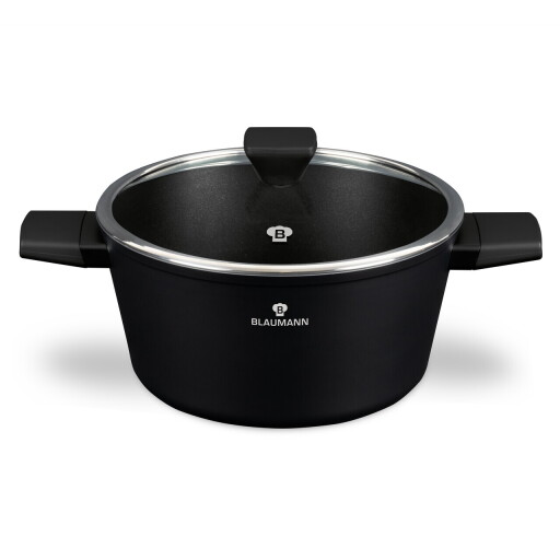 Oala adanca cu capac Blaumann, Black Silver, 28 cm, aluminiu forjat, negru mat