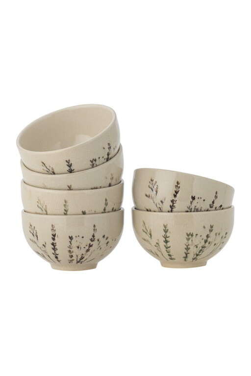 Set 6 boluri, Bloomingville, Bea, 11.5x6.5 cm, 300 ml, ceramica, natural