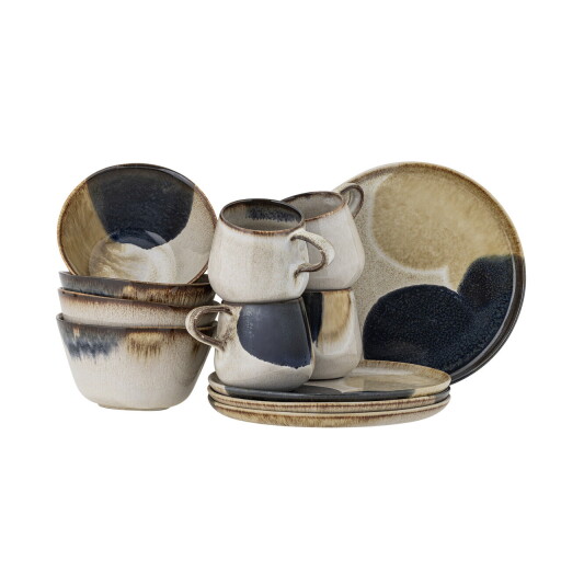 Set mic dejun 12 piese, Bloomingville, Jules, ceramica, albastru