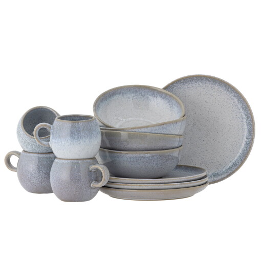 Set mic dejun 12 piese, Bloomingville, Paula, ceramica, albastru