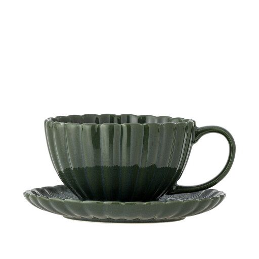 Ceasca cu farfurie, Bloomingville, Latina, 220 ml, ceramica, verde