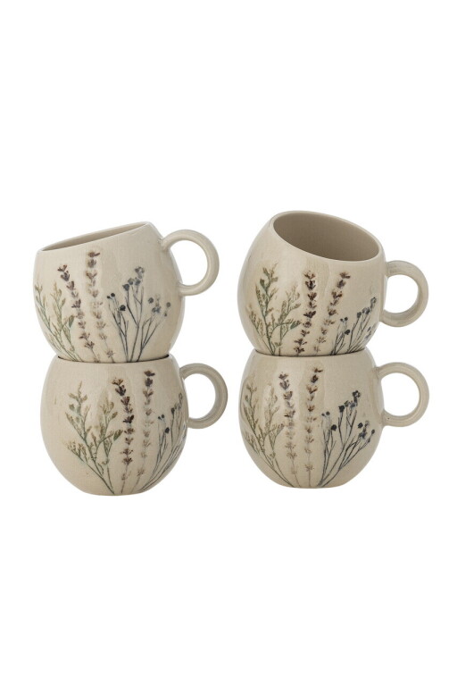 Set 4 cesti, Bloomingville, Bea, 9.5x8.5 cm, 250 ml, ceramica, natural