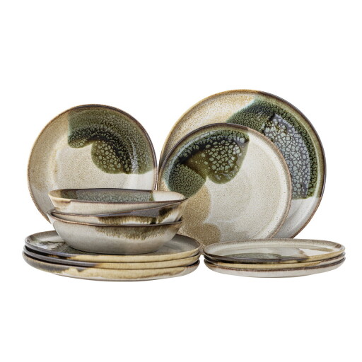 Serviciu de  masa 12 piese, Bloomingville, Jules, ceramica, verde