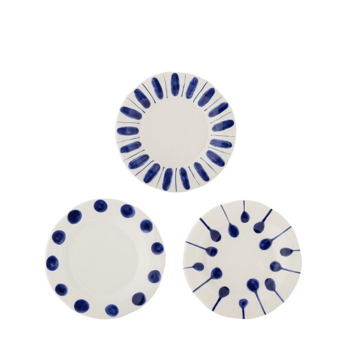 Set 3 farfurii desert, Bloomingville, Linora, 22x2.5 cm, ceramica, albastru