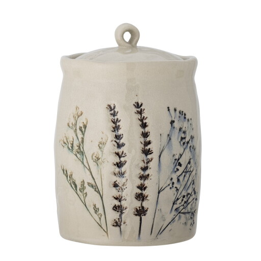 Recipient cu capac, Bloomingville, Bea, 12x20.5 cm, 1.3 L, ceramica, natural