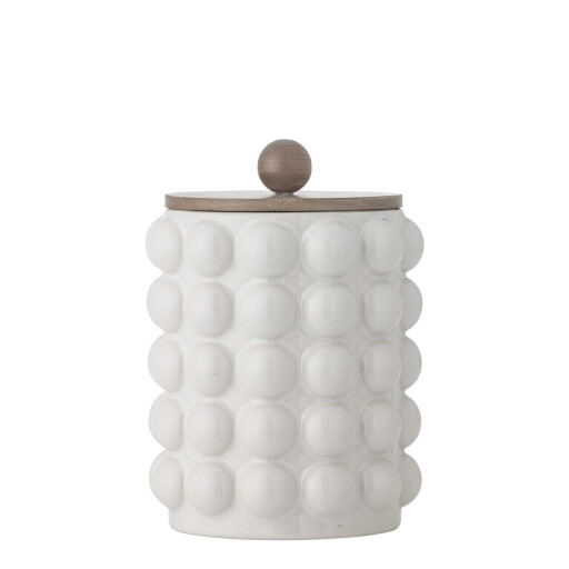 Recipient cu capac, Bloomingville, Madge, 15x21 cm, 1.3 L, ceramica/lemn de salcam, alb