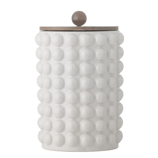 Recipient cu capac, Bloomingville, Madge, 17x27 cm, 2.55 L, ceramica/lemn de salcam, alb