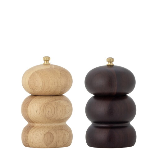 Set 2 rasnite sare si piper, Bloomingville, Marge, 7.5x13 cm, 55 ml, lemn de salcam, natural