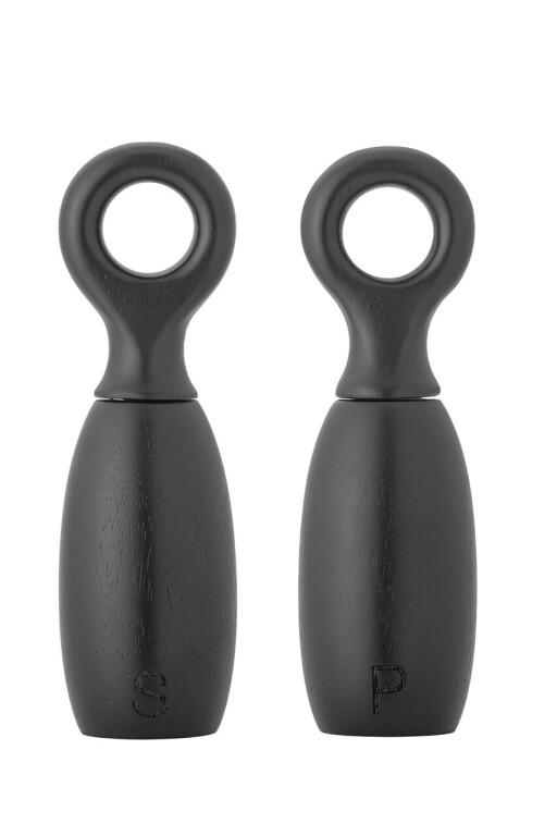 Set 2 rasnite sare si piper, Bloomingville, Martim, 6.5x21 cm, 45 ml, lemn de arbore de cauciuc, negru