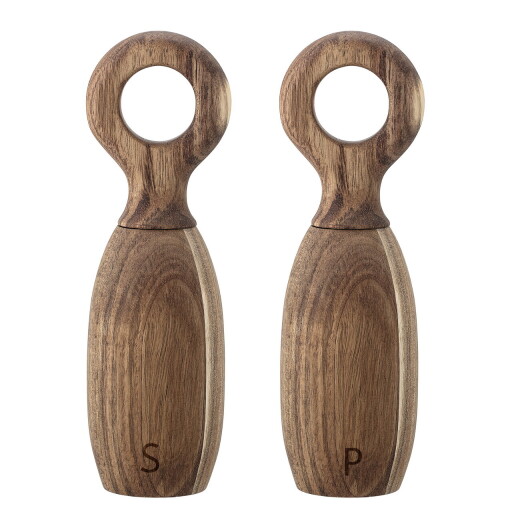 Set 2 rasnite sare si piper, Bloomingville, Martim, 6.5x21 cm, 45 ml, lemn de salcam, maro