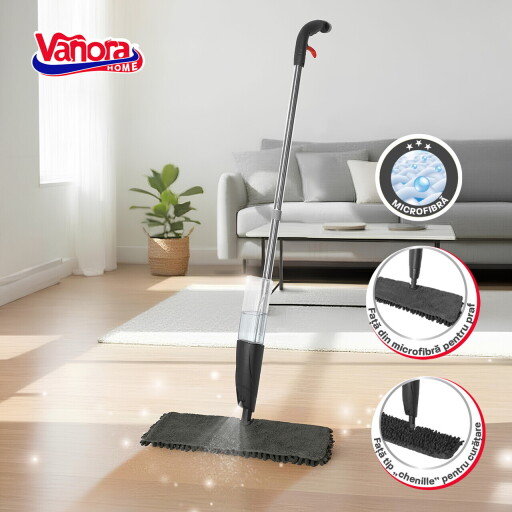 Mop spray cu rezervor detasabil Speed Clean, Vanora Home, 126x41x13 cm, plastic/inox, negru