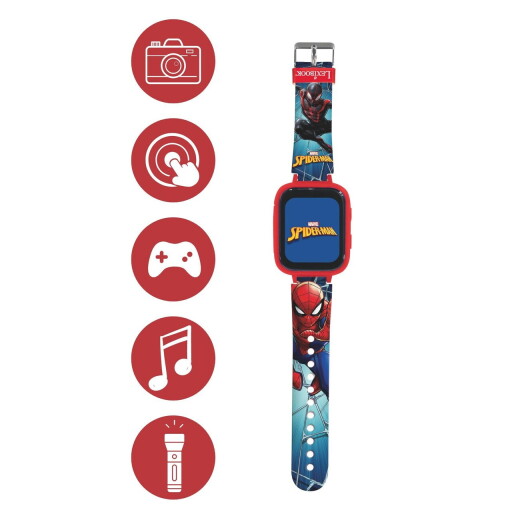 Ceas cu aparat foto si camera video pentru copii Spiderman, LEXIBOOK, 25 cm, plastic, rosu