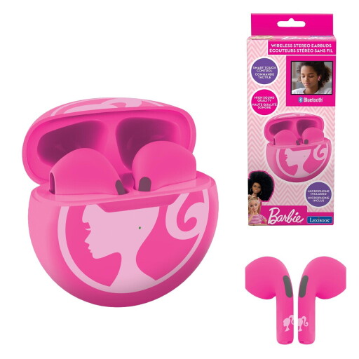 Casti wireless intraauriculare pentru copii Barbie, LEXIBOOK, roz