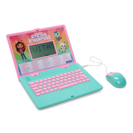 Laptop educational bilingv Ro/En pentru copii Gabby, LEXIBOOK, 5.1x9.7 cm, roz/verde