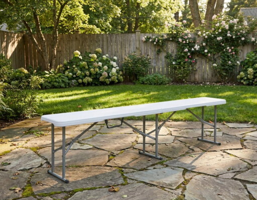 Banca pliabila pentru gradina Heinner, 182x28x43 cm, otel/plastic, alb/gri