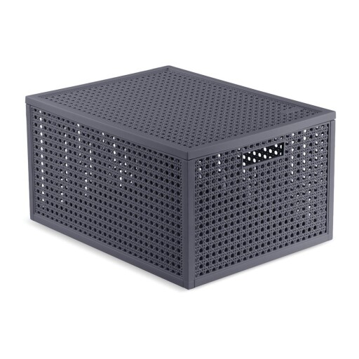 Cutie de depozitare gri închis din plastic reciclat cu capac 30x38x21 cm Kaya – Curver