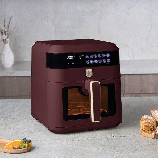 Friteuza cu aer cald si fereastra Berlinger Haus, Leonardo, 6.3 L, 1300W, visiniu mat