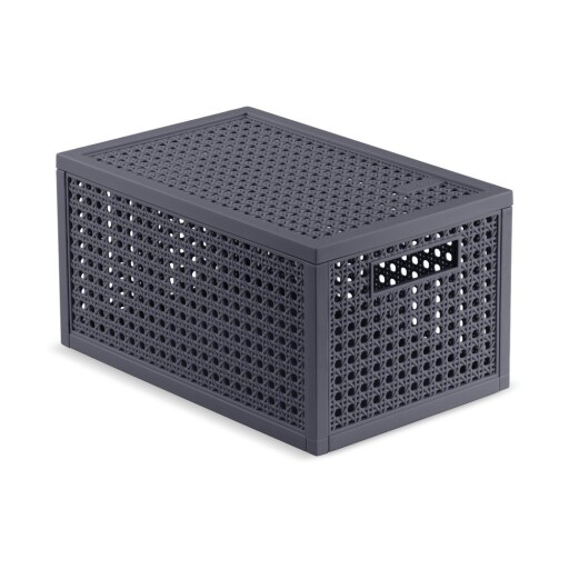 Cutie de depozitare gri închis din plastic reciclat cu capac 19x30x15 cm Kaya – Curver