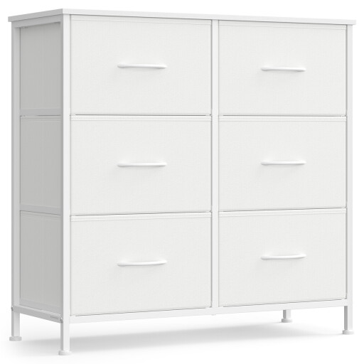 Comoda cu 6 sertare, Songmics, 76.7x30x73.7 cm, sertare textile, cadru metalic, alb