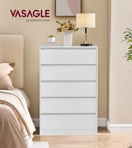 Comoda cu 5 sertare Kailyn, Songmics, 60x40x97.4 cm, PAL/MDF, alb