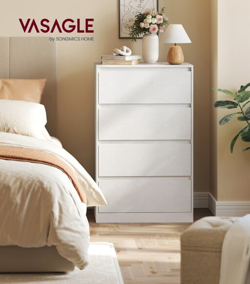 Comoda cu 4 sertare Kailyn, Songmics, 60x40x97.4 cm, PAL/MDF, alb