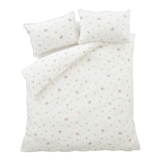 Lenjerie de pat crem din bumbac percal pentru pat dublu cu 3 piese 200x200 cm Vintage Rosebud Lace – Bianca