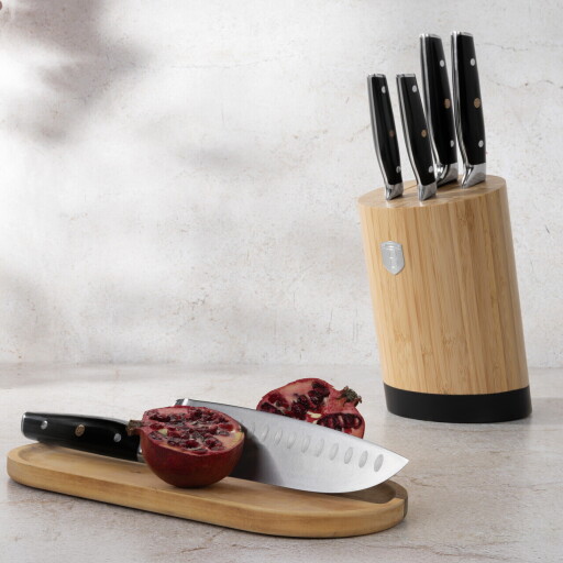 Set 5 cutite cu suport Berlinger Haus, Matte Black, inox/bambus, negru/natur