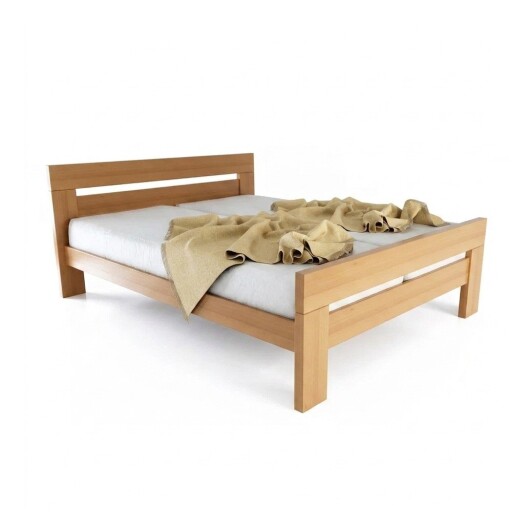 Pat matrimonial în culoare naturală din lemn de fag cu somieră 160x200 cm Fiorentino – B.E.S.