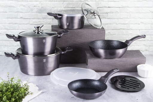 Set pentru gatit Berlinger Haus, Carbon Pro, 13 piese, aluminiu forjat, gri inchis