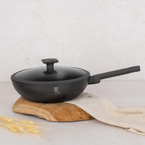 Tigaie Wok cu capac Berlinger Haus, Anthracite, 28 cm, 3.2 L, aluminiu forjat, antracit mat
