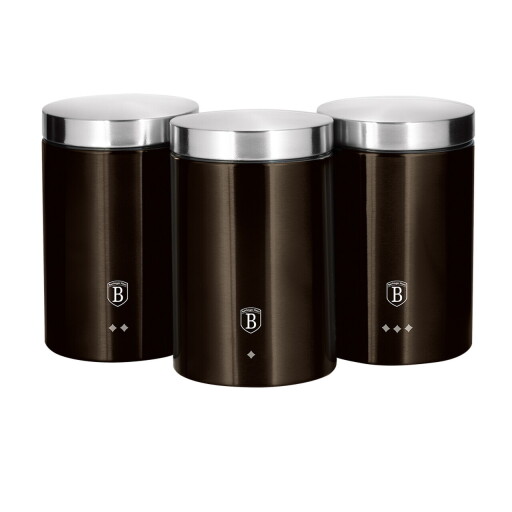 Set 3 recipiente depozitare Berlinger Haus, Shiny Black, 11x17.8 cm, inox, negru/argintiu