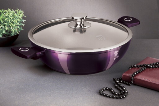 Tigaie Wok cu capac Berlinger Haus, Purple Eclipse, 30 cm, aluminiu forjat, mov