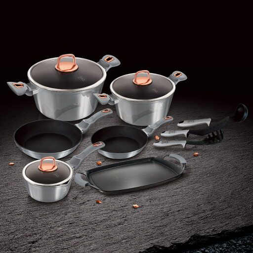 Set pentru gatit Berlinger Haus, Moonlight, 14 piese, aluminiu forjat, gri